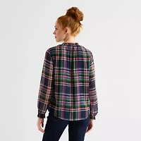St. John's Bay Womens Split Crew Neck Long Sleeve Blouse