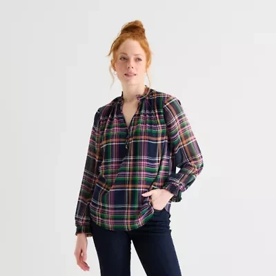 St. John's Bay Womens Split Crew Neck Long Sleeve Blouse