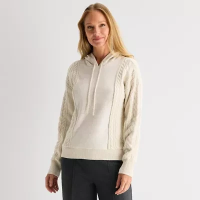 Liz Claiborne Womens Hooded Long Sleeve Pullover Sweater