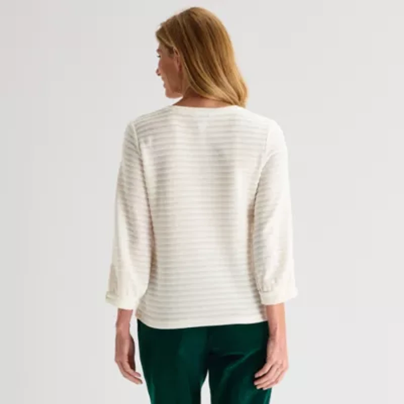 Liz Claiborne Womens Crew Neck 3/4 Sleeve Blouse