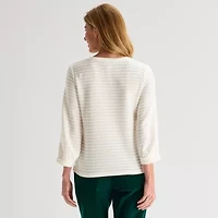 Liz Claiborne Womens Crew Neck 3/4 Sleeve Blouse