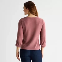 Liz Claiborne Womens Crew Neck 3/4 Sleeve Blouse