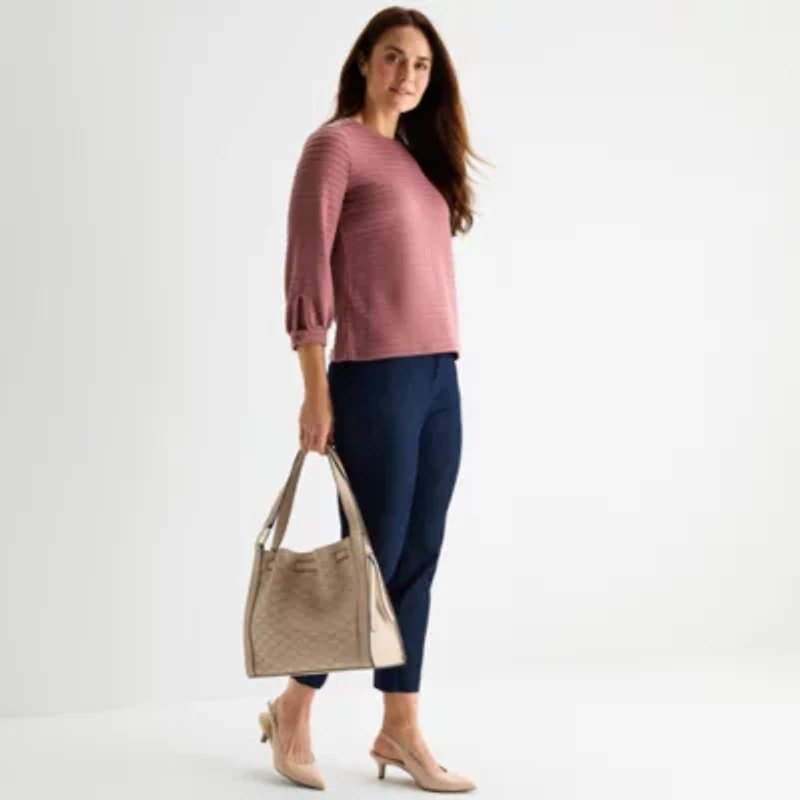 Liz Claiborne Womens Crew Neck 3/4 Sleeve Blouse