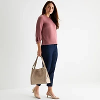 Liz Claiborne Womens Crew Neck 3/4 Sleeve Blouse