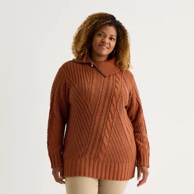St. John's Bay Plus Womens Turtleneck Long Sleeve Pullover Sweater