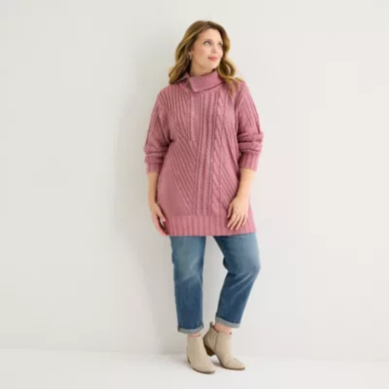 St. John's Bay Plus Womens Turtleneck Long Sleeve Pullover Sweater