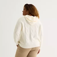 St. John's Bay Plus Womens Hooded Long Sleeve Pullover Sweater