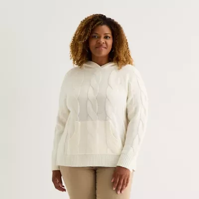 St. John's Bay Plus Womens Hooded Long Sleeve Pullover Sweater