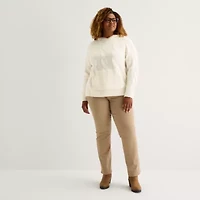St. John's Bay Plus Womens Hooded Long Sleeve Pullover Sweater
