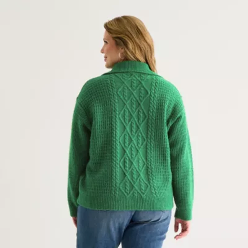 St. John's Bay Womens Long Sleeve Plus Quarter-Zip Pullover Sweater