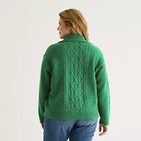 St. John's Bay Womens Long Sleeve Plus Quarter-Zip Pullover Sweater
