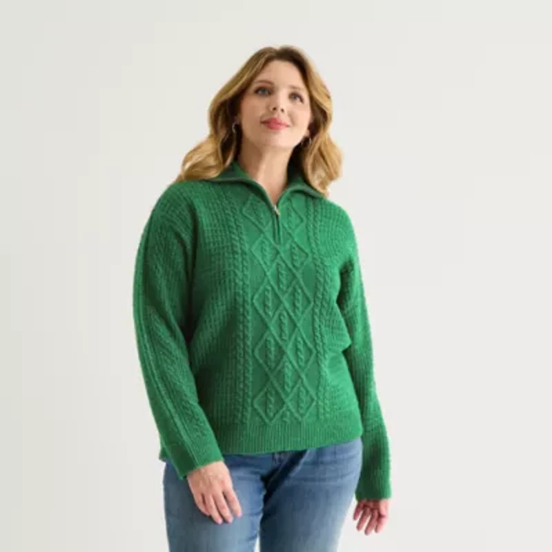 St. John's Bay Womens Long Sleeve Plus Quarter-Zip Pullover Sweater