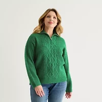 St. John's Bay Womens Long Sleeve Plus Quarter-Zip Pullover Sweater