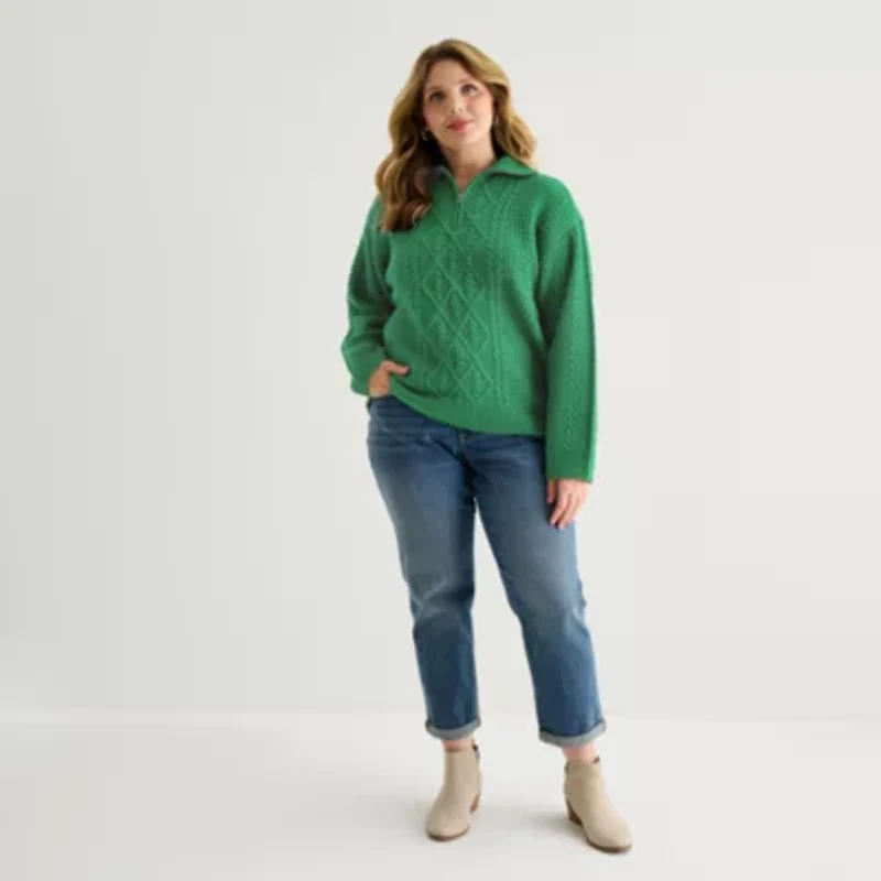 St. John's Bay Womens Long Sleeve Plus Quarter-Zip Pullover Sweater