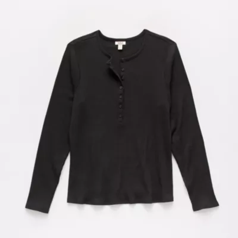 a.n.a Womens Long Sleeve Regular Fit Plus Henley Shirt