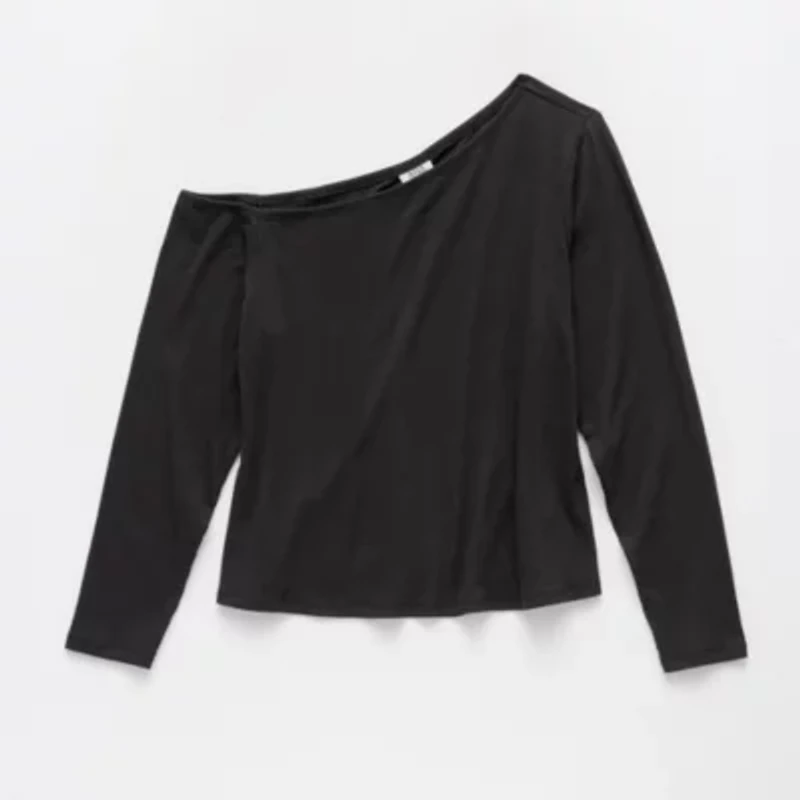 a.n.a Womens Asymmetrical Neck Long Sleeve Plus T-Shirt