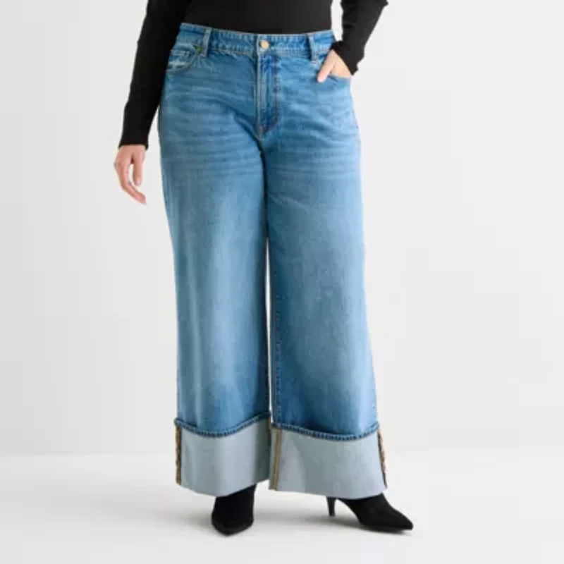 a.n.a Plus Womens Highest Rise Wide Leg Jean