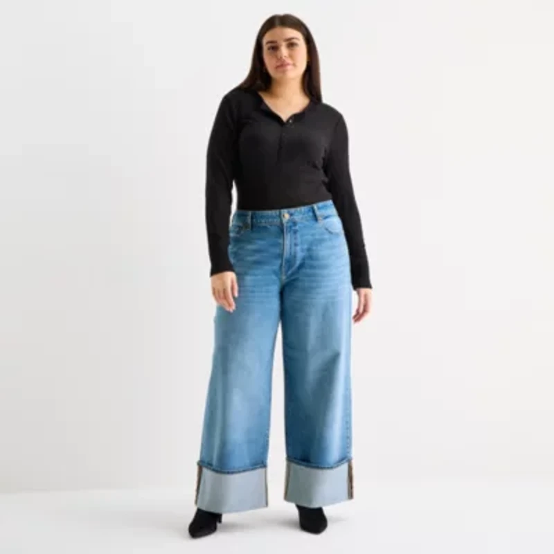 a.n.a Plus Womens Highest Rise Wide Leg Jean
