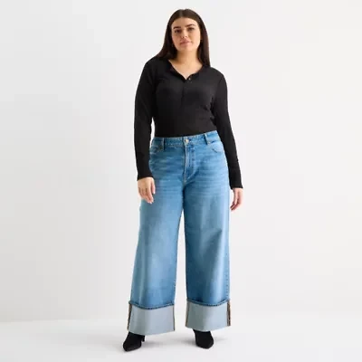 a.n.a Plus Womens Highest Rise Wide Leg Jean