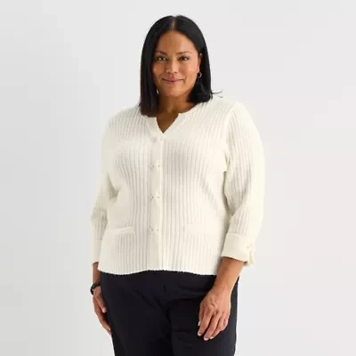 Liz Claiborne Womens Split Crew Neck Short Sleeve Pullover Sweater