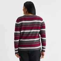 Liz Claiborne Plus Womens Crew Neck Long Sleeve Striped Pullover Sweater