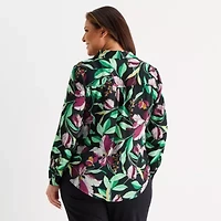 Liz Claiborne Womens Long Sleeve Fitted Regular Fit Plus Button-Down Shirt