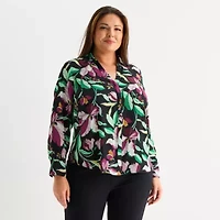 Liz Claiborne Womens Long Sleeve Fitted Regular Fit Plus Button-Down Shirt