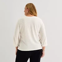Liz Claiborne Womens Plus Crew Neck 3/4 Sleeve Blouse