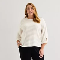 Liz Claiborne Womens Plus Crew Neck 3/4 Sleeve Blouse