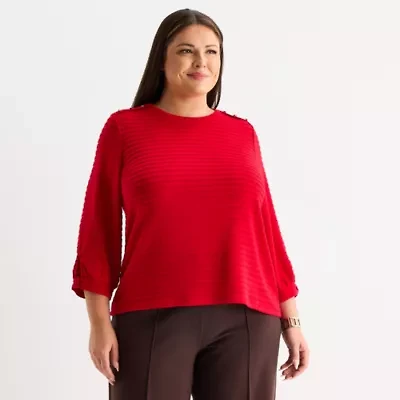 Liz Claiborne Womens Plus Crew Neck 3/4 Sleeve Blouse