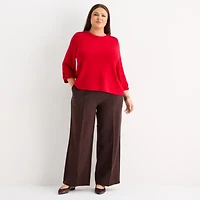 Liz Claiborne Womens Plus Crew Neck 3/4 Sleeve Blouse