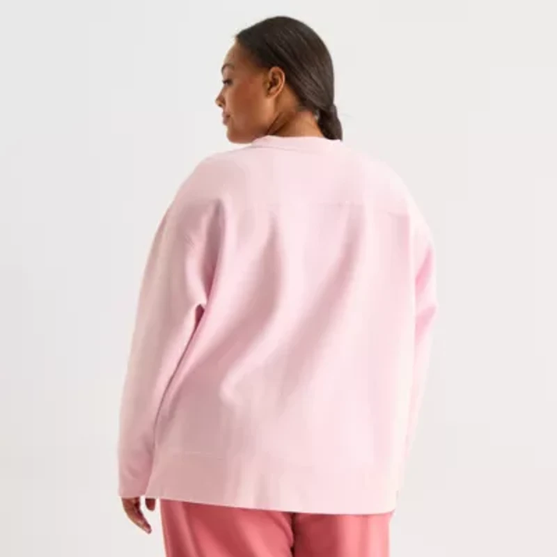 Xersion Womens Oversized Super Soft Fleece Crewneck Sweatshirt Plus