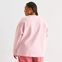 Xersion Womens Oversized Super Soft Fleece Crewneck Sweatshirt Plus