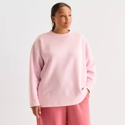 Xersion Womens Oversized Super Soft Fleece Crewneck Sweatshirt Plus