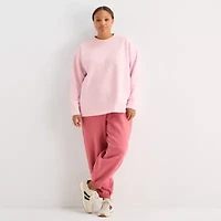 Xersion Womens Oversized Super Soft Fleece Crewneck Sweatshirt Plus