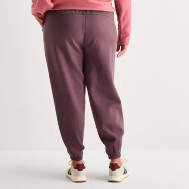 Xersion Womens Drawstring Waist Cuffed Mid Rise Plus Fleece Active Jogger Pant