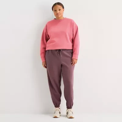 Xersion Womens Drawstring Waist Cuffed Mid Rise Plus Fleece Active Jogger Pant