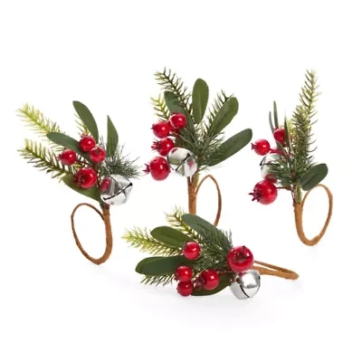 North Pole Trading Co. Holly Berry 4-pc. Napkin Rings