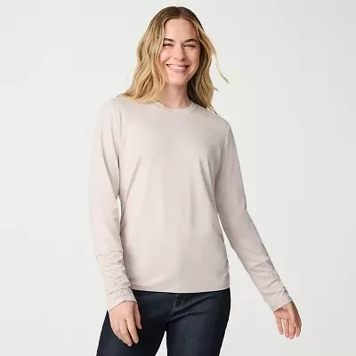 Free Country Womens Easy-on + Easy-off Crew Neck Long Sleeve Stretch Fabric T-Shirt
