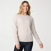 Free Country Womens Easy-on + Easy-off Crew Neck Long Sleeve Stretch Fabric T-Shirt
