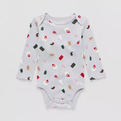 Okie Dokie Baby Boys Round Neck Long Sleeve Rib Bodysuit