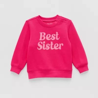 Okie Dokie Baby Girls Round Neck Fleece Long Sleeve Sweatshirt