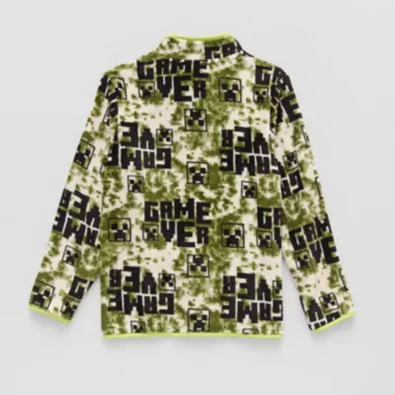 Sherpa Little & Big Kid Boys Mock Neck Long Sleeve Fleece Minecraft Casual Quarter-Zip Pullover