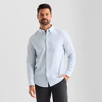 St. John's Bay Poplin Mens Long Sleeve Slim Fit Button-Down Shirt