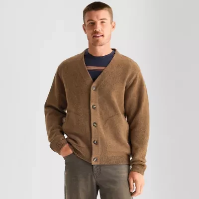 mutual weave Mens V Neck Long Sleeve Button Open Front Cardigan