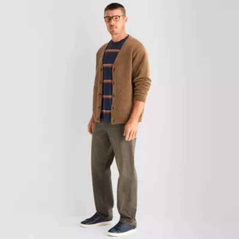 mutual weave Mens V Neck Long Sleeve Button Open Front Cardigan