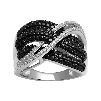 1/10 CT. T.W. White Diamond & Color-Enhanced Black Diamond-Accent Woven Ring