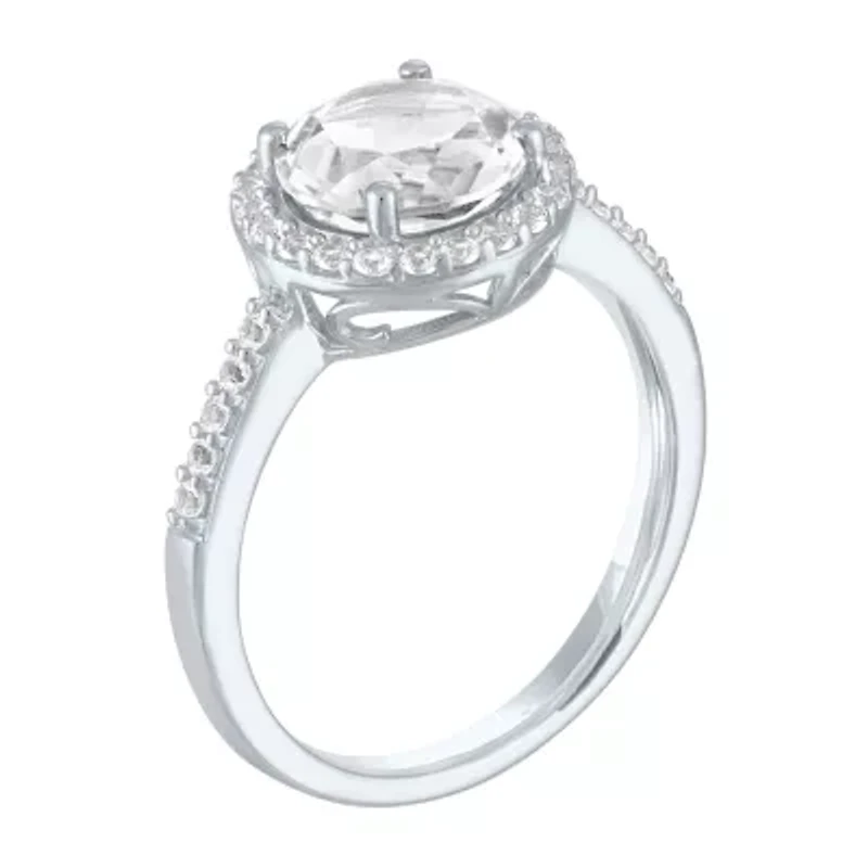 Womens Lab Created White Sapphire Sterling Silver Cocktail Ring