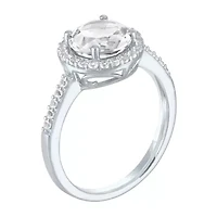 Womens Lab Created White Sapphire Sterling Silver Cocktail Ring