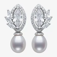 Womens White Cultured Freshwater Pearl Sterling Silver Marquise Drop Earrings